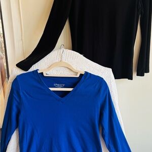 1 Chico's Vibrant Blue V-neck and 1 Black Crewneck Tee (excellent condition)